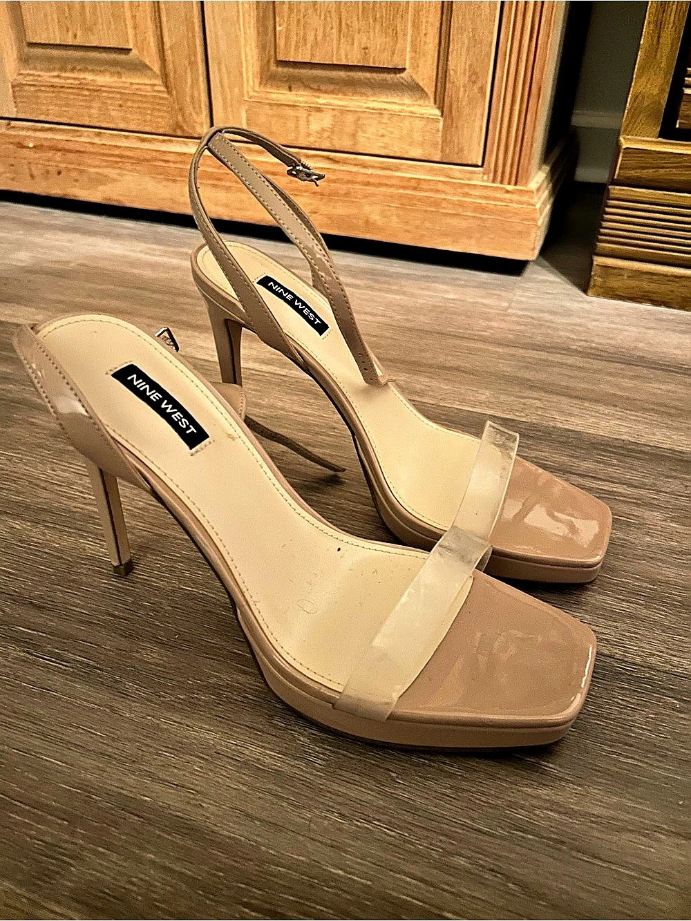 Nine West Strappy Block Toe Heels in Pink & Brown Like New